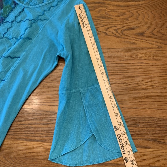 Parsley & Sage Sz M Blue Floral Embroidered Bell Sleeve Art To Wear Lagenlook - Picture 10 of 10